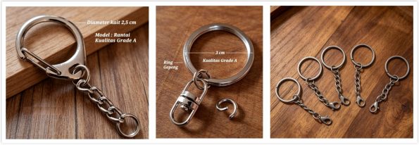 Kaitan ring besi tebal anti karat untuk gantungan kunci karet premium